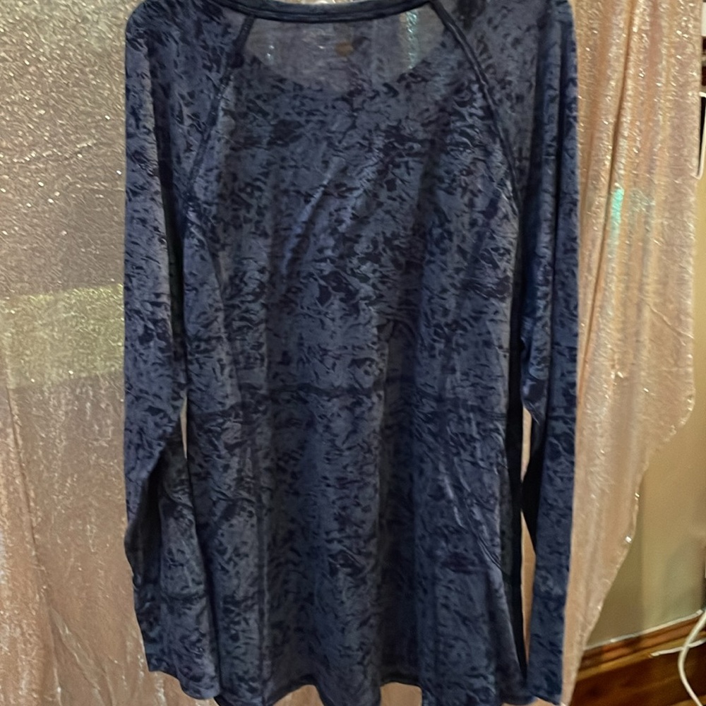 tek gear Navy Crushed Velvet Burnout Long Sleeve Top - Picture 3 of 4